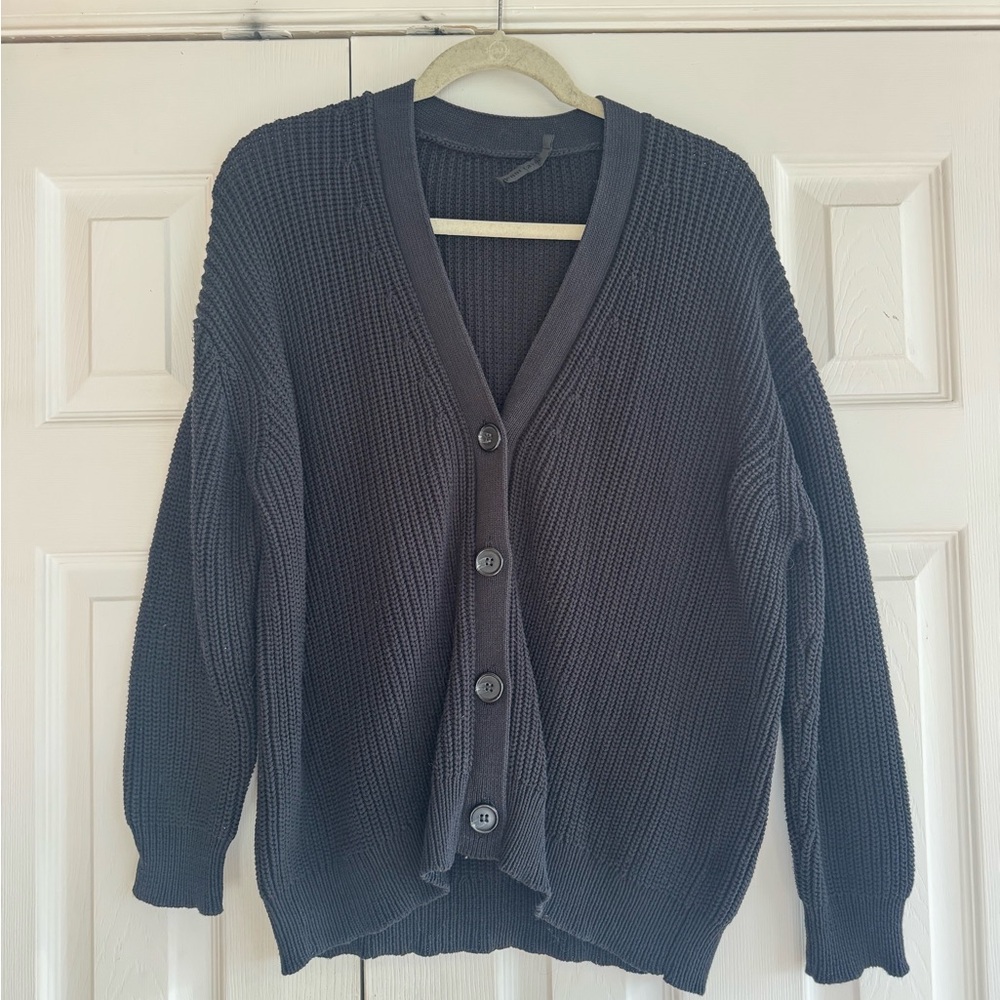 Jenni Kayne Chunky Knit Button-Up Cardigan Cotton - Black